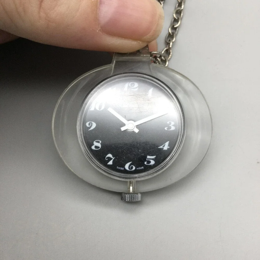 Custom Time Pendant Pocket Watch Necklace Women 43mm Black Dial Manual Wind